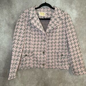 VTG 70's Center Stage‎ ButtonUp Blazer Womens Size Large Houndstooth Pink/Gray